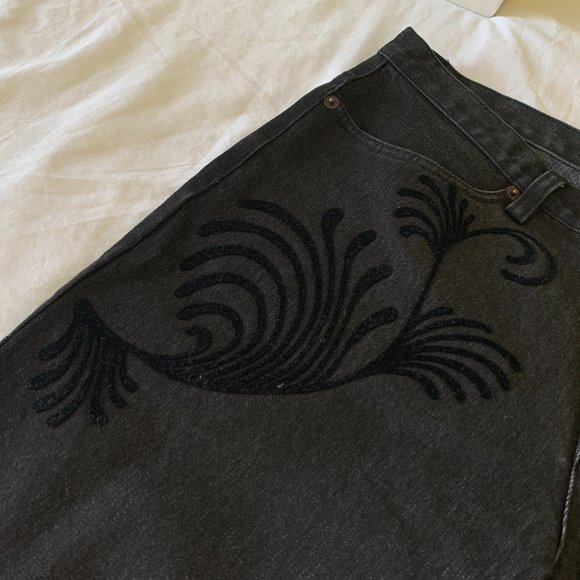 Vintage InWear Black Flare Jeans with Velvet Detailing - Picture 4 of 4